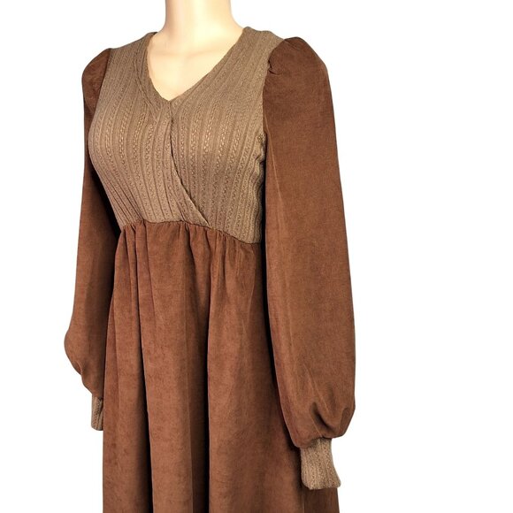Vintage Inspired Rust Brown Peasant Midi Dress With Romantic Poet Sleeves S Boho - Picture 2 of 9